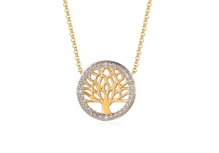 Gold Diamant Halskette mit Anhänger Baum des Lebens 0,010 ct