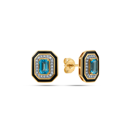 Diamantohrringe mit Topas und schwarzer Glasur