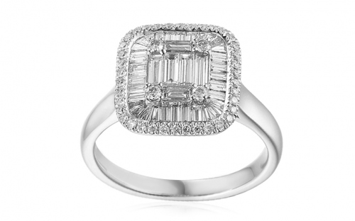 Exklusiver Verlobungsring aus Weißgold mit Baguette Diamanten 1,220 ct - IZBR694
