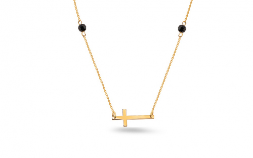 Gold Halskette mit Kreuz und schwarzen Zirkonen - IZ24202NH
