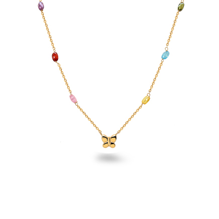 Bunte Halskette mit goldenem Schmetterling