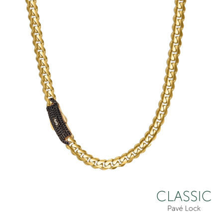 Monaco Chain Classic Plain Pavé lock black 9,5 mm