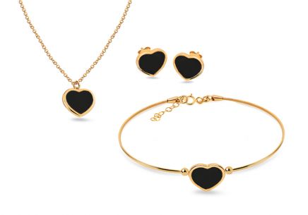 Goldset Herz mit Natur Onyx