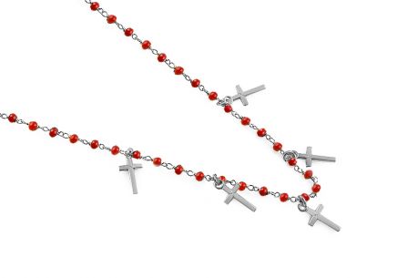 Silber Halskette Choker mit Kreuzen und roten Steinen