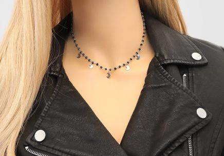 Silber Halskette Choker mit Monden und dunkelblauen Steinen