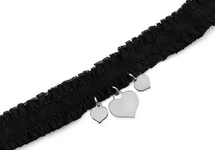 Textile Halskette Choker mit Silber Herzen 3.84g - IS2195C